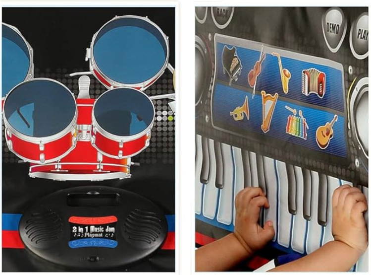 Tapete de música portátil 2 en 1 con teclas electrónicas de batería y piano